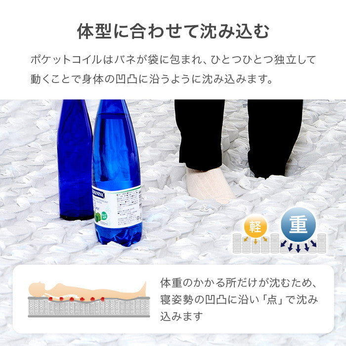 マットレス セミシングルショート(ポケット） KM-3302SSS 幅80×奥行180×高さ20cm hgs-3000003887の画像