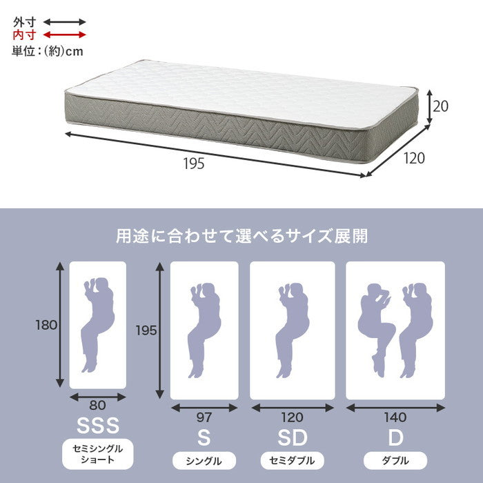 マットレス セミダブル(ポケット） KM-3302SD 幅120×奥行195×高さ20cm hgs-3000003889の画像