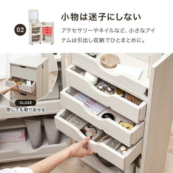 ドレッサーワゴン ブラウン ナチュラル ホワイトウォッシュ 幅39.5(取っ手含む42)×奥行44×高さ80cm RD-1416 hgs-3000005946の画像