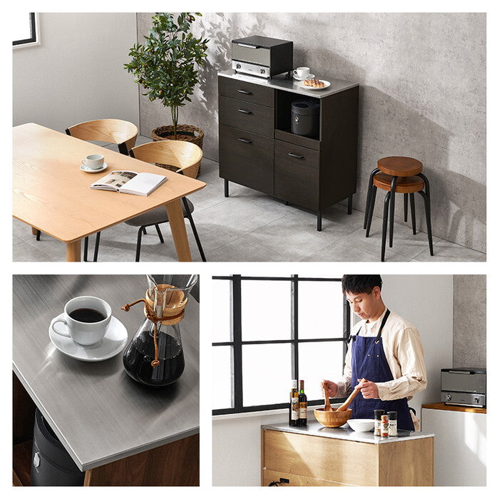 キッチンキャビネット ダークブラウン ナチュラル ウォールナット 幅85×奥行42.5×高さ89.5cm CKC-7160 hgs-3000005949の画像