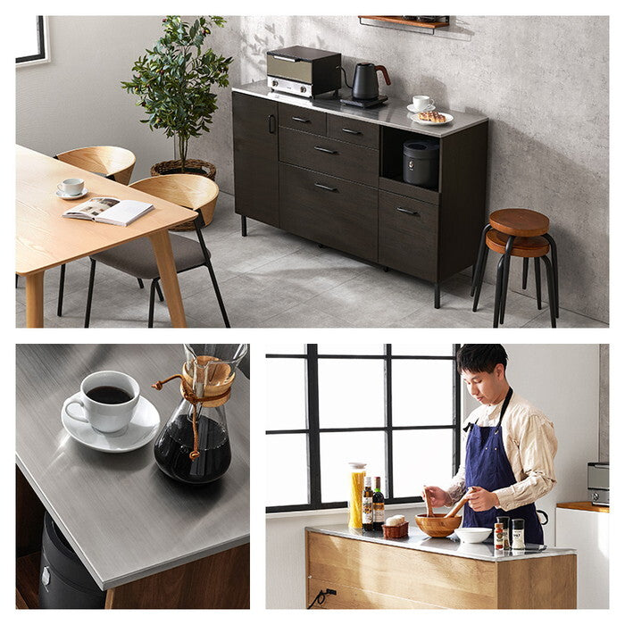 キッチンキャビネット ダークブラウン ナチュラル ウォールナット 幅140×奥行42.5×高さ89.5cm CKC-7162 hgs-3000005955の画像