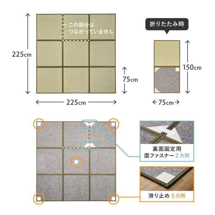 い草 置き畳 連結畳 鎌倉 9面 約225×225×1.1cm 4.5帖 4.5畳 マットレス 折りたためる hig-160900100xの画像