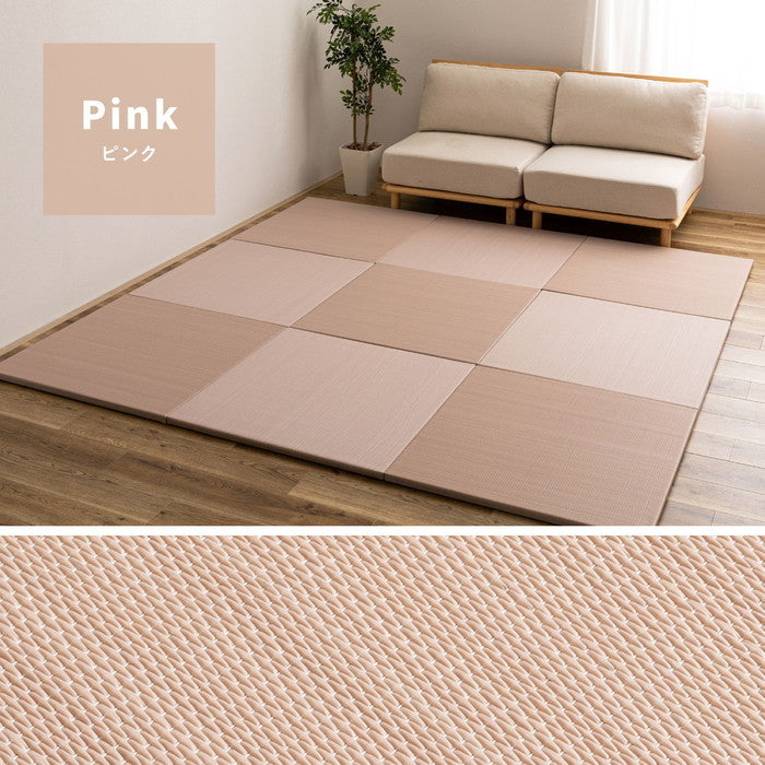 9枚セット 水拭きできる い草風 置き畳 おぼろ 約82×82×2.5cm 9枚入り 半畳 縁なし フロア畳 ユニット畳 PP 滑り止め付き hig-160900670xの画像