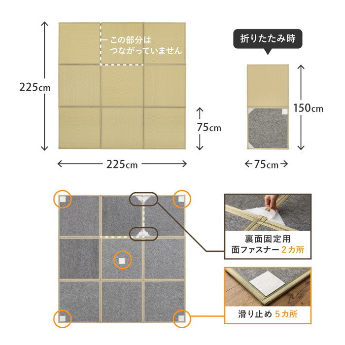 水拭きできる い草風 置き畳 連結畳 綾模様 9面 約225×225×1.1cm 4.5帖 4.5畳 マットレス 折りたためる hig-160900700xの画像