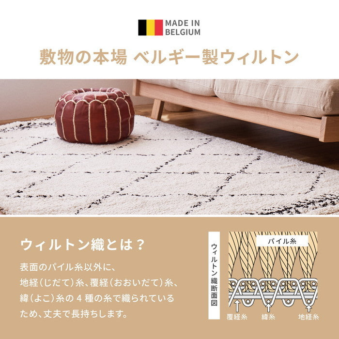 ウィルトンラグ BOHO 約100×150cm ベニワレン風 モロッコ風 モロッカンラグ ふかふか シャギー ベルギー製 hig-240623650xの画像