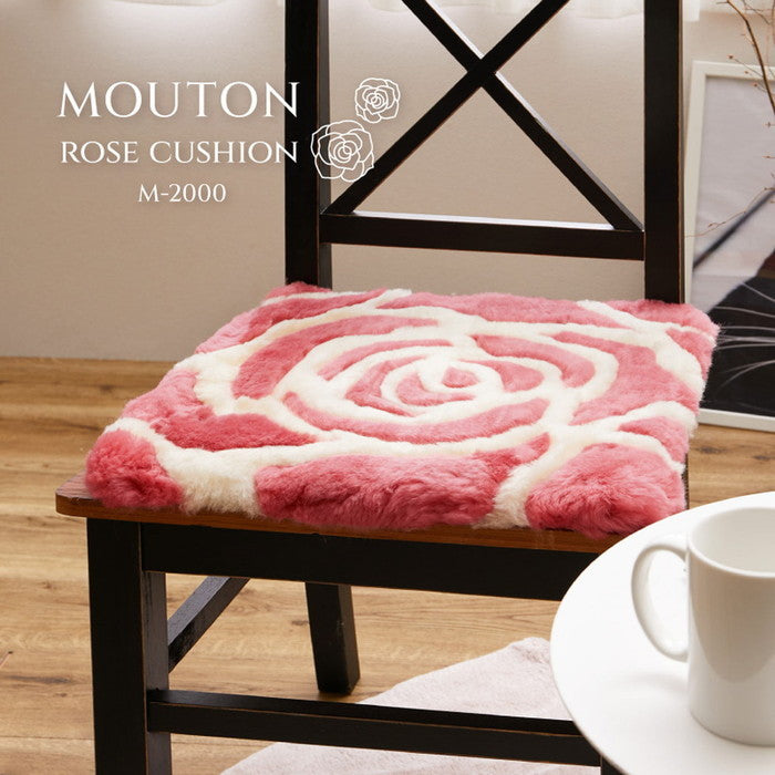 ムートンクッション M-2000 約40×40cm ローズクッション 薔薇 バラ シートクッション 座布団 羊毛 hig-240637700xの画像