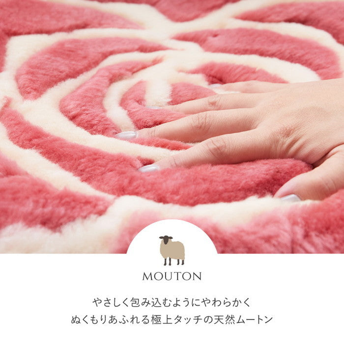 ムートンクッション M-2000 約40×38cm ローズクッション 薔薇 バラ 馬蹄クッション 紐付き 座布団 羊毛 hig-240637701xの画像