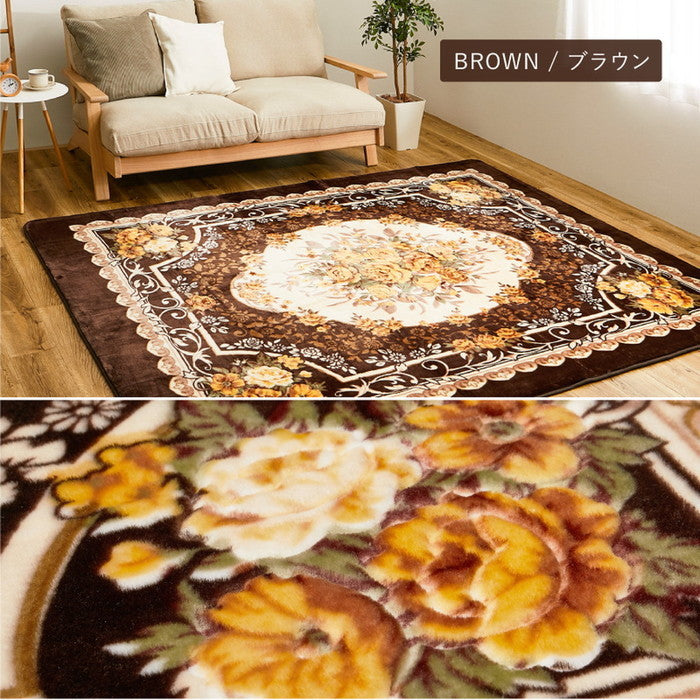 洗えるラグ アドリア 約200×240cm 長方形 手洗い可 ホットカーペットカバー 滑り止め付き 花柄 エレガント hig-240641201xの画像