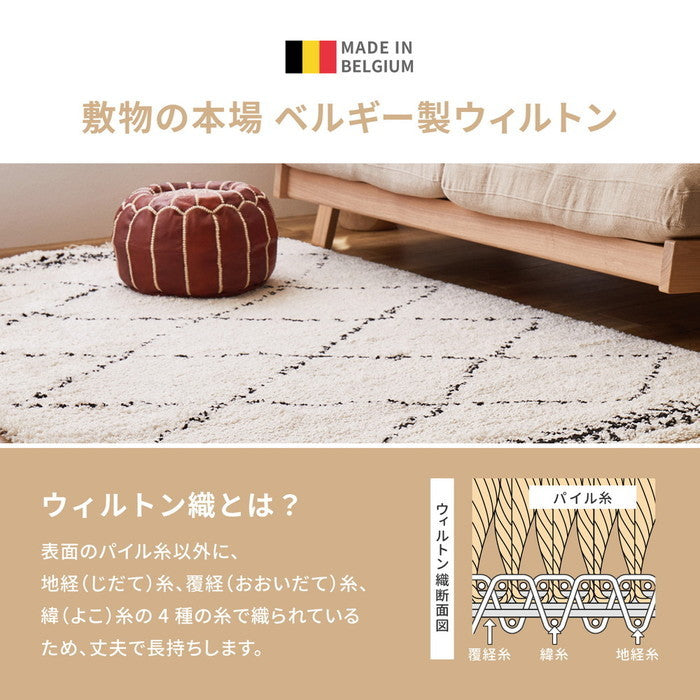 ウィルトンラグ BOHO 約100×140cm ベニワレン風 モロッコ風 モロッカンラグ ふかふか シャギー ベルギー製 hig-240650300xの画像