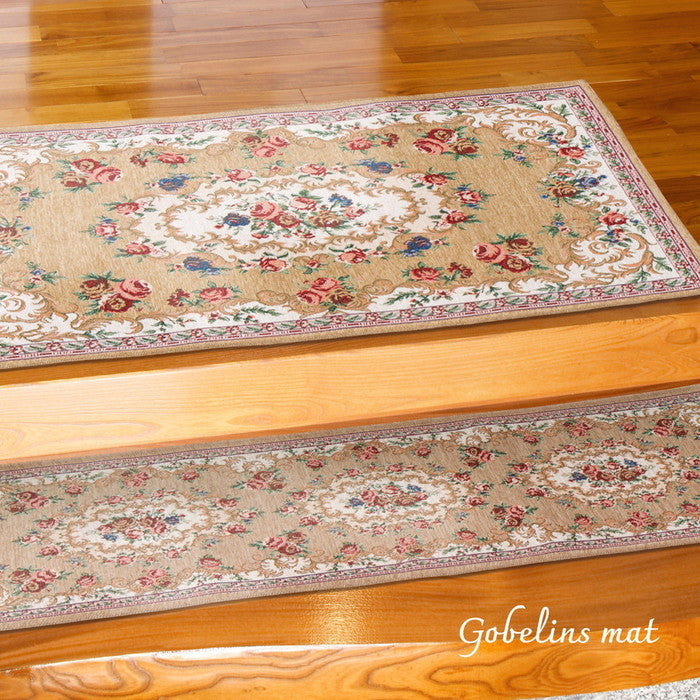 ゴブラン織 玄関マット ザイン 約34×120cm 上がり框 かまち 滑り止め 室内 花柄 絨毯柄 hig-270005681xの画像