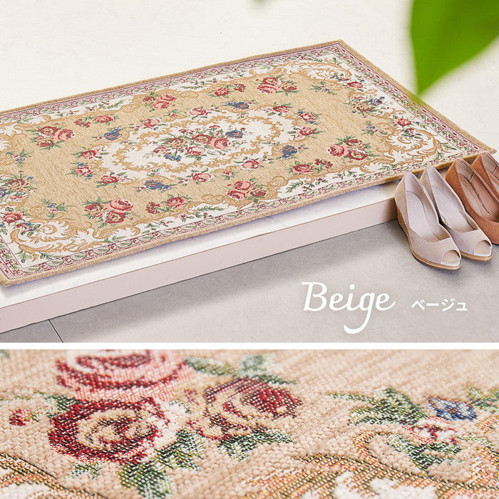 ゴブラン織 玄関マット ザイン 約34×120cm 上がり框 かまち 滑り止め 室内 花柄 絨毯柄 hig-270005681xの画像