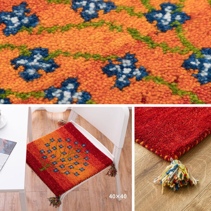 ギャッベ チェアパッド GABBEH A8 約40×40cm レッド グリーン hig-270075901xの画像