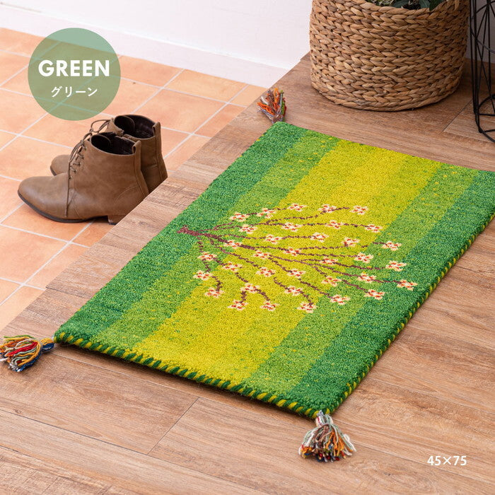 ギャッベ マット GABBEH A8 約45×75cm レッド グリーン hig-270075911xの画像