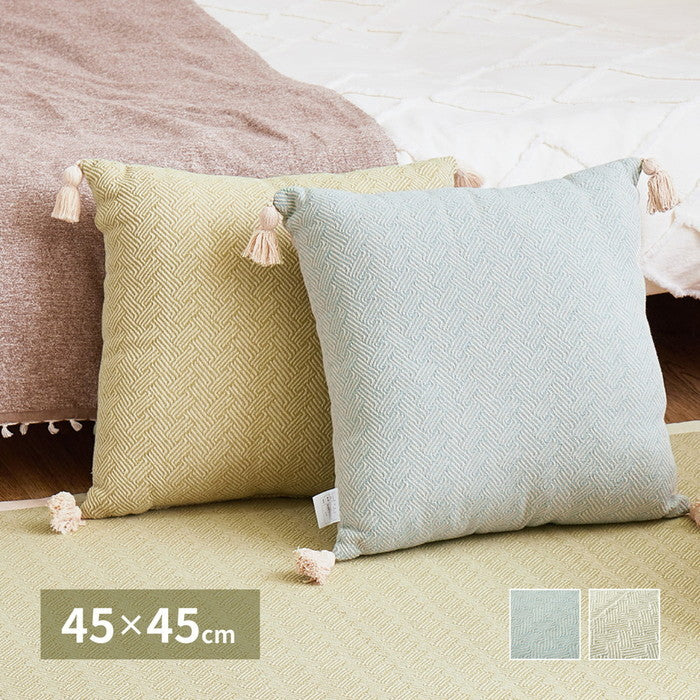 インド綿 背当てクッション アルト 約45×45cm ふっくら コットン100％ タッセル付き hig-270078981xの画像