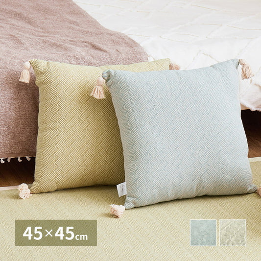インド綿 背当てクッション アルト 約45×45cm ふっくら コットン100％ タッセル付き hig-270078981xの画像