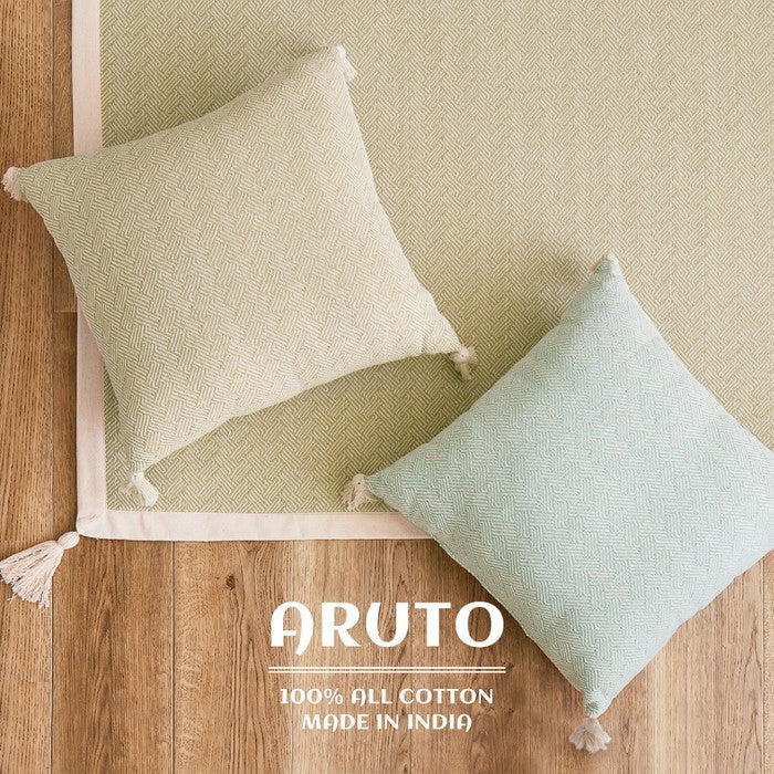 インド綿 背当てクッション アルト 約45×45cm ふっくら コットン100％ タッセル付き hig-270078981xの画像