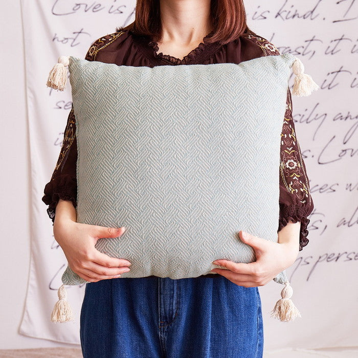 インド綿 背当てクッション アルト 約45×45cm ふっくら コットン100％ タッセル付き hig-270078981xの画像