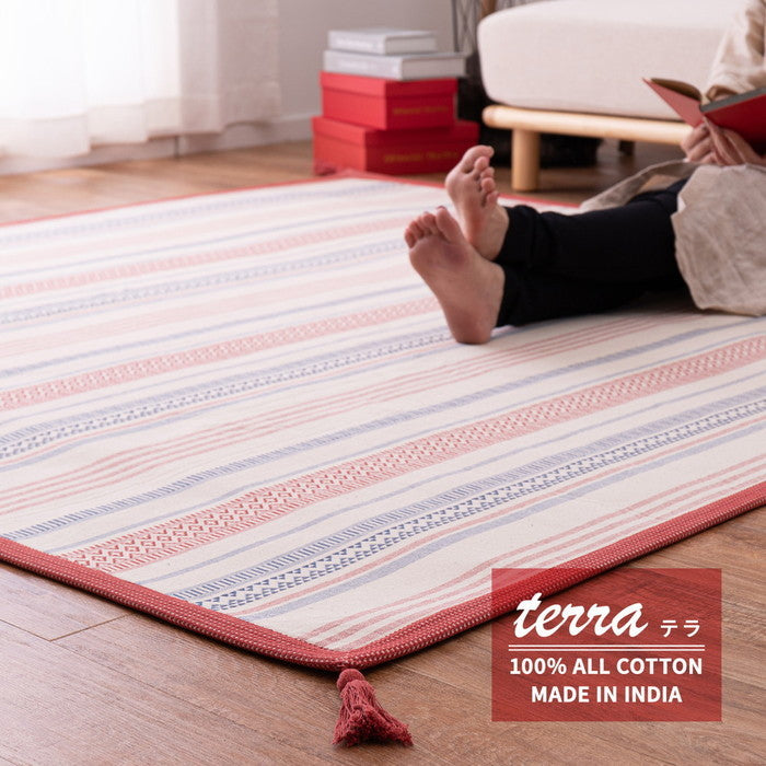 インド綿 ラグ テラ 約90×185cm 洗濯機で洗える 滑り止め hig-270080531xの画像