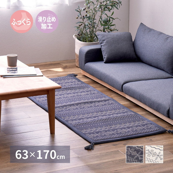 インド綿ラグ ジラル 約63×170cm ふっくら 厚手 ボンディング マット hig-270080831xの画像