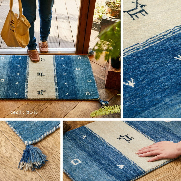 ギャッベ マット LORRI BUFF 約60×90cm ウール ギャベ GABBEH 羊毛 玄関マット アクセントマット hig-270082702xの画像