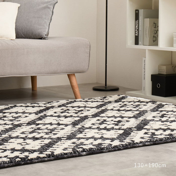 シェニールラグ ダッタ 約130×190cm ウレタン入り ふっくら 厚手 モノクロ 白黒 ジャガード織 オールシーズン hig-270092440xの画像