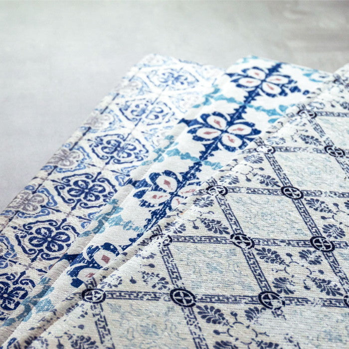 洗濯機で洗える ふっくら厚手 キッチンマット 約45×240cm クプレ アフト ディア モロッカンタイル柄 洗濯できる ウォッシャブル オールシーズン hig-270099002xの画像