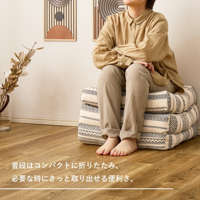 インド綿 3つ折り ごろ寝クッション テラ クラック 約50×150cm 綿100％ ごろ寝マット ロングクッション ふっくら hig-270100220xの画像