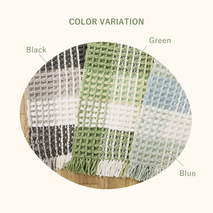 洗える キッチンマット エルフ 約45×120cm ロングマット ワッフル ギンガムチェック 厚手 ポコポコ hig-270101001xの画像