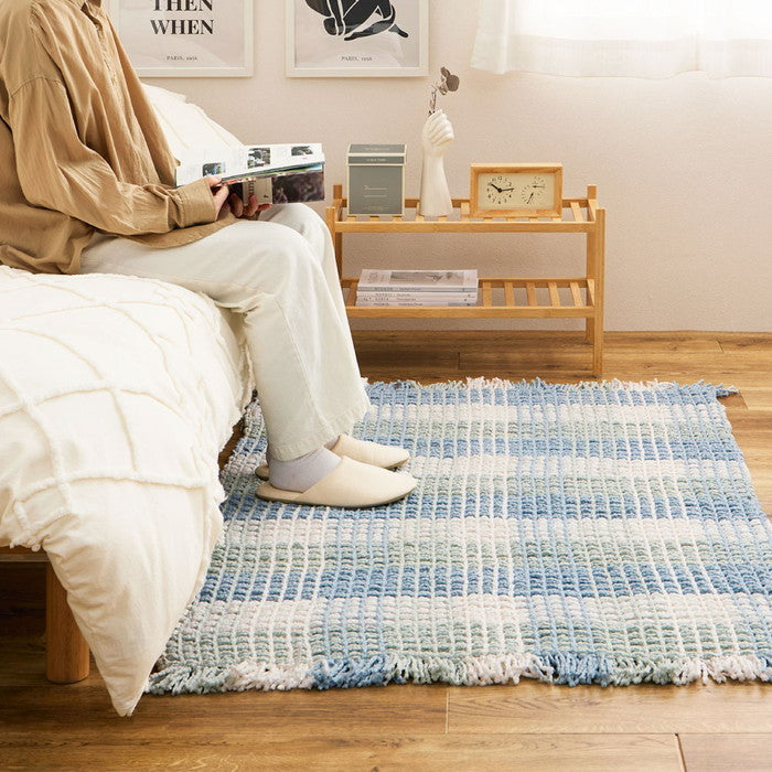 洗える キッチンマット エルフ 約45×180cm ロングマット ワッフル ギンガムチェック 厚手 ポコポコ hig-270101002xの画像