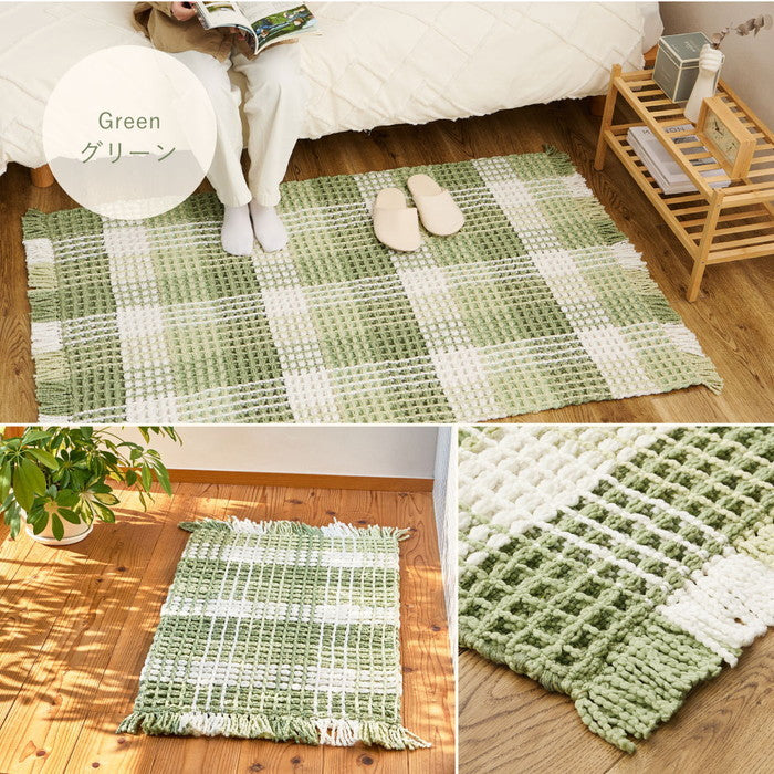 洗える キッチンマット エルフ 約45×240cm ロングマット ワッフル ギンガムチェック 厚手 ポコポコ hig-270101003xの画像