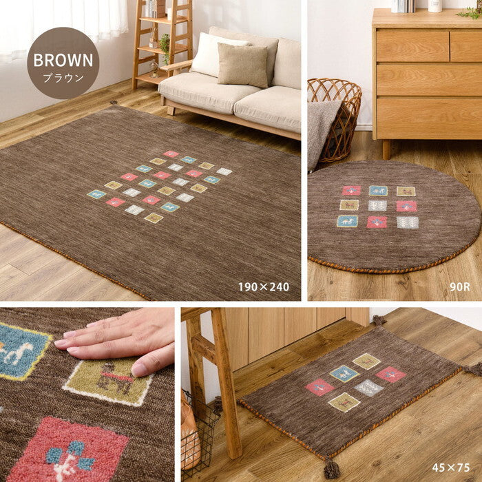 ギャッベ チェアパッド GABBEH TX 約40×40cm ブルー ブラウン グレー ホワイト hig-270104000xの画像