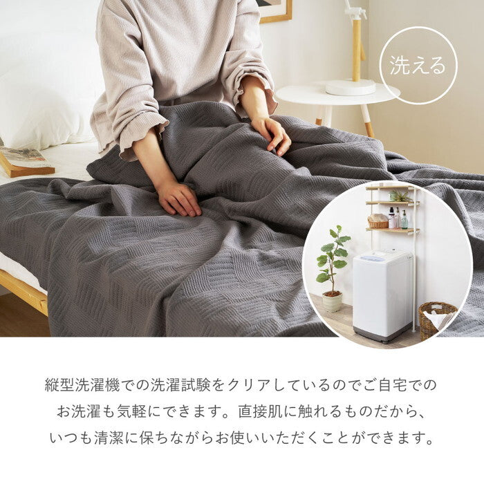 ヘリンボーンスローケット 約180×200cm アイボリー セージ hig-270104701xの画像