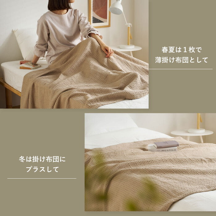 ヘリンボーンスローケット 約180×200cm アイボリー セージ hig-270104701xの画像
