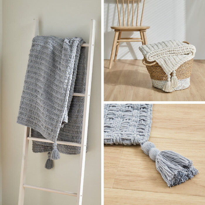 ブランケット アンネ 約130×180cm グレー アイボリー hig-270105000xの画像