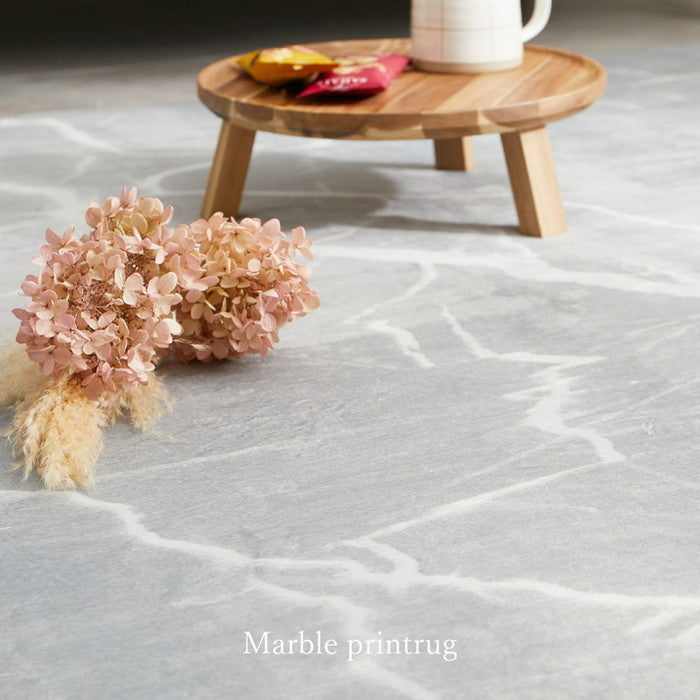 転写プリントラグ 大理石 約130×190cm フランネル 洗える 滑り止め付き モノトーン hig-270608000xの画像