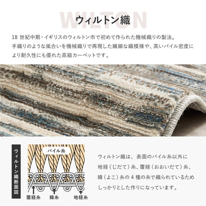 ウィルトンラグ フォール 約160×235cm 長方形 エジプト製 グラデーション ブルー ホットカーペット対応 床暖房対応 hig-270608201xの画像