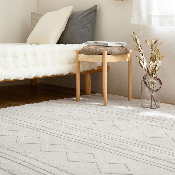 ジャガードフランネルラグ エクリュ 約190×240cm 手洗いできる ケーブルニット柄 オールシーズン hig-270615101xの画像