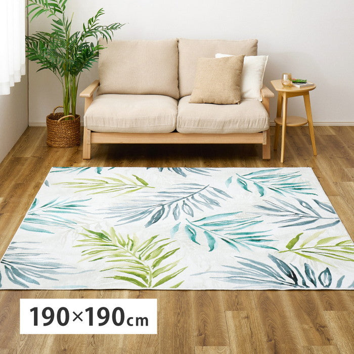 プリントラグ モコラグ ラハイナ 約190×190cm 手洗いできる リーフ柄 ボタニカル柄 オールシーズン hig-270615200xの画像