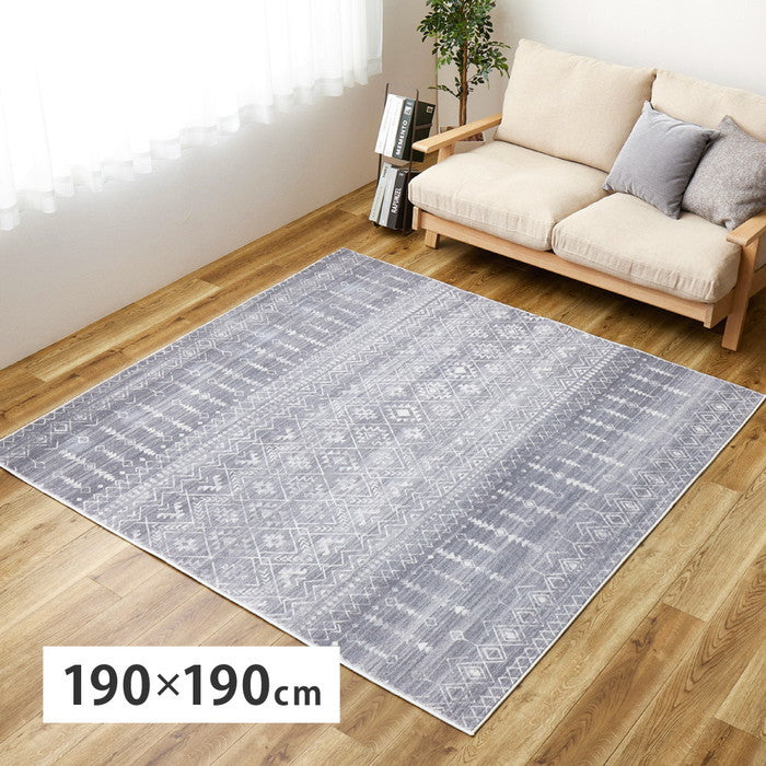 プリントラグ モコラグ リシャリ 約190×190cm 手洗いできる 民族柄 オルテガ オールシーズン hig-270615300xの画像