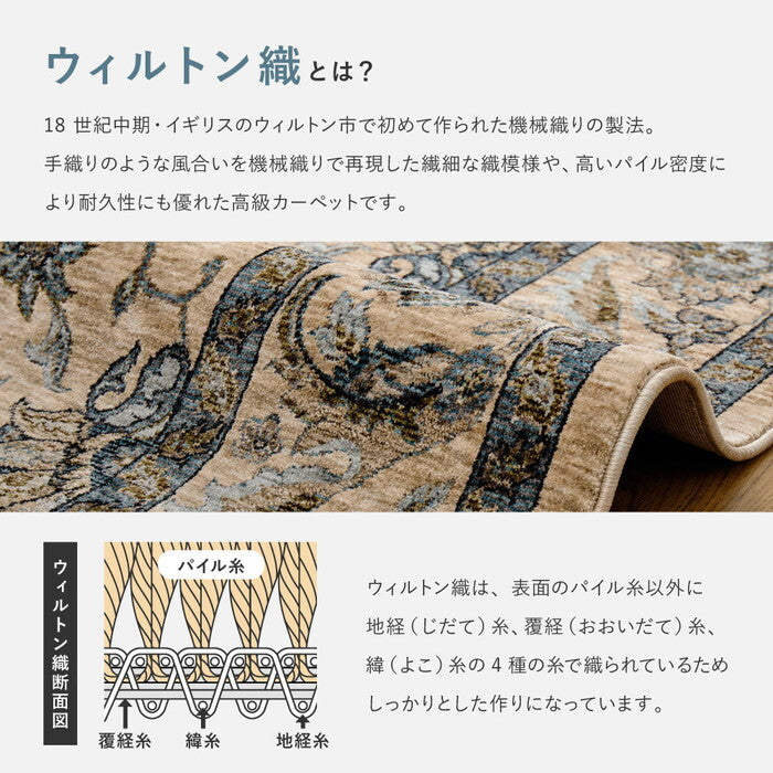 ウィルトンラグ ABERDEEN ラグナ 約230×230cm ベージュ ブルー hig-270621202xの画像