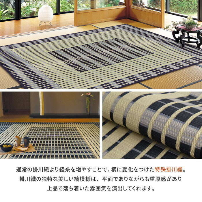 国産い草ラグ 裏貼り 築彩 約191×191cm ブルー hig-28942254xの画像