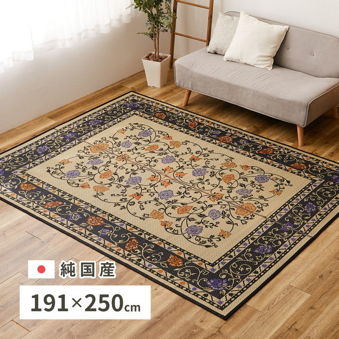 国産 い草ラグ イデア 約191×250cm センターラグ アクセントラグ 花柄 hig-29003411xの画像