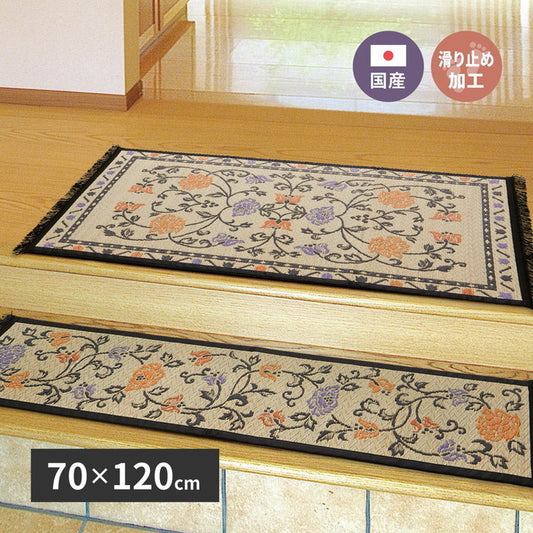 国産 い草 玄関マット イデア 約70×120cm 裏貼り 滑り止め加工 インテリアマット 花柄 hig-29003421x