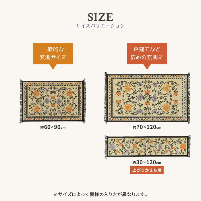 国産 い草 玄関マット イデア 約30×120cm 裏貼り 滑り止め加工 インテリアマット あがりかまち 上がり框 かまち用 花柄 hig-29003494xの画像