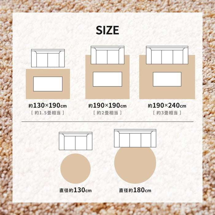 国産高機能ラグ ビビ 約190×190cm 防ダニ 抗菌 防臭 防音 防炎 制電 日本製 ナイロンラグ 無地 hig-350116701x