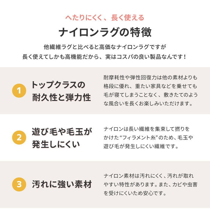 国産高機能ラグ ララ 約130×190cm 防ダニ 抗菌 防臭 防音 防炎 制電 日本製 ナイロンラグ 無地 hig-350116800xの画像