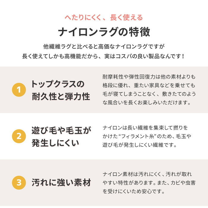 国産高機能ラグ ララ 直径約180cm 防ダニ 抗菌 防臭 防音 防炎 制電 日本製 ナイロンラグ 無地 円形 hig-350116804x