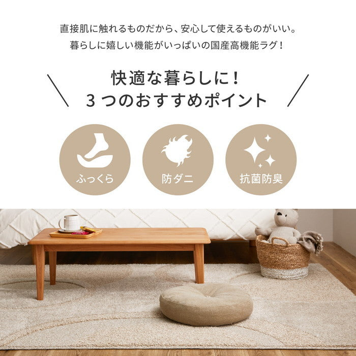 国産高機能ラグ ミラク 約130×185cm 防ダニ 抗菌 防臭 ふっくら 厚手 日本製 hig-350118306xの画像