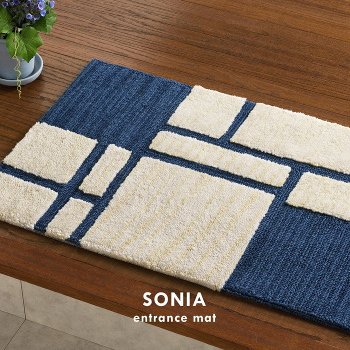 玄関マット ソニア 約50×80cm 滑り止め ブルー シンプル モダン 室内 屋内 エントランスマット hig-600008400xの画像