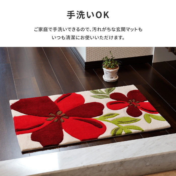 玄関マット アベル 約70×120cm 洗える 滑り止め 花柄 フラワー 室内 屋内 エントランスマット hig-600013301xの画像